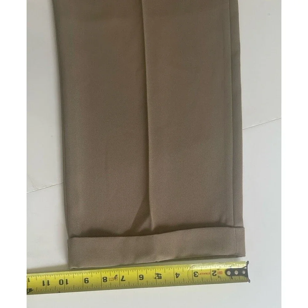 Vittorio St Angelo Mens Dress Pants 38L Pleated Cuffed Khaki Tan Italian Slacks